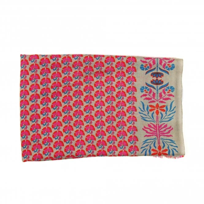 Les Belles Vagabondes Marigold Fuchsia Beige Wool Scarf