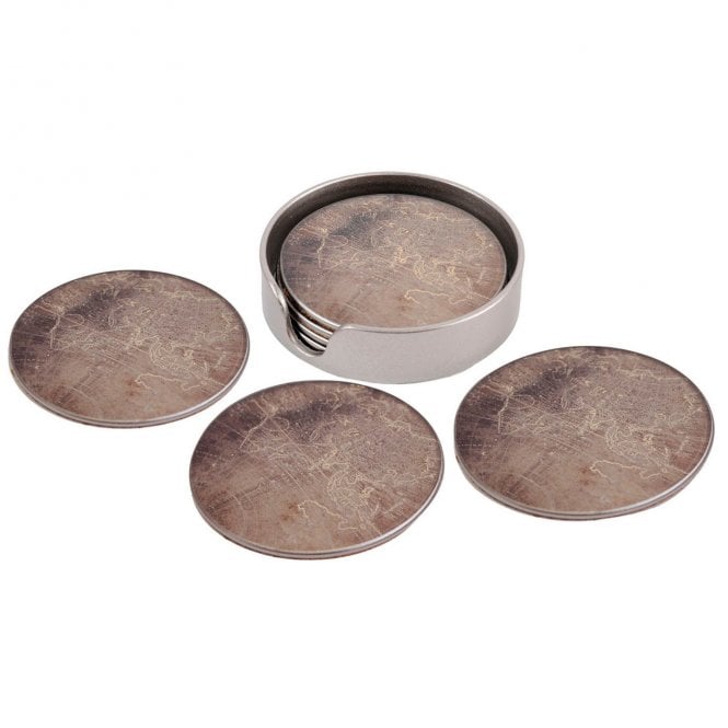Libra Atlas Set of 4 Antique Gold Round Coasters