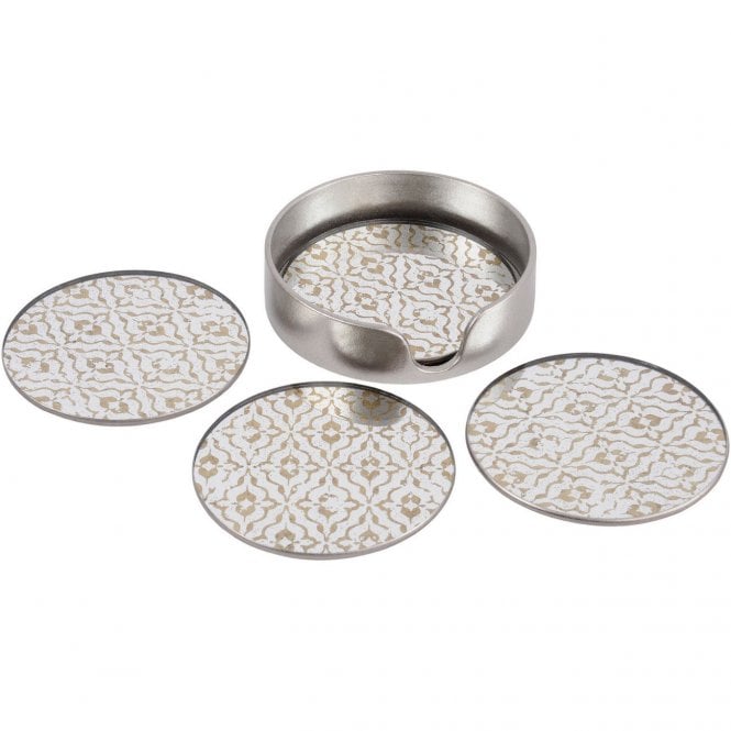 Libra Diamond Set of 4 Antique Gold Round Coasters