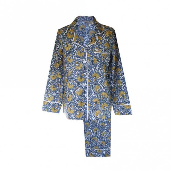 Lime Tree Design Jaipur Blue & Yellow Cotton Block Printed Pyjamas