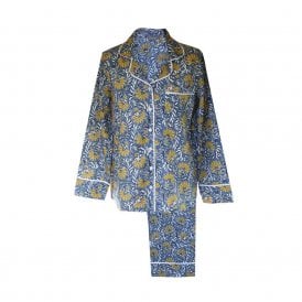 Jaipur Blue & Yellow Cotton Block Printed Pyjamas