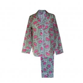 Jaipur Pink & Green Cotton Block Printed Pyjamas