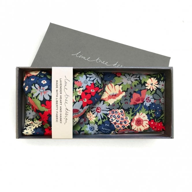 Lime Tree Design Thorpe Red Liberty Tana Lawn™ Box of 1 Lavender Heart & 1 Hanky