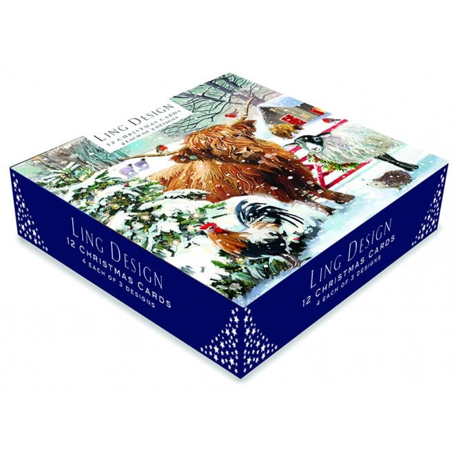 Ling Design Christmas On The Farm Box of 12 Christmas Cards
