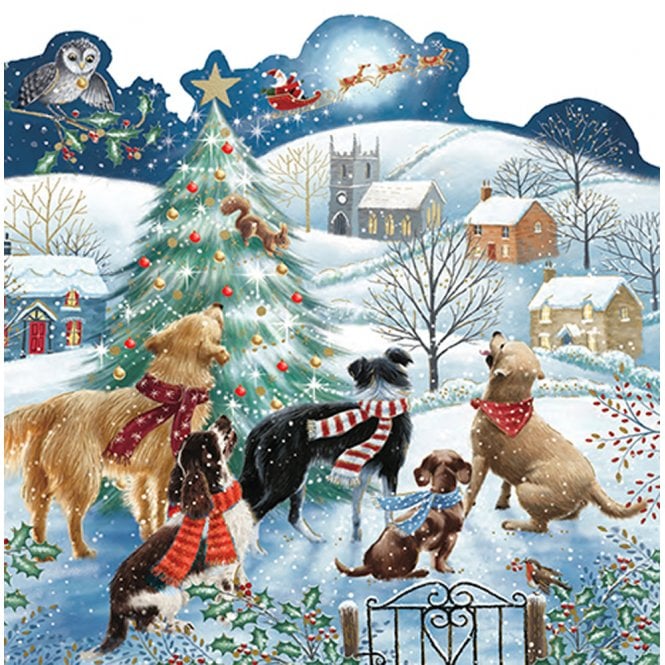 Ling Design Dogs Around The Tree Pack of 10 Christmas Cards