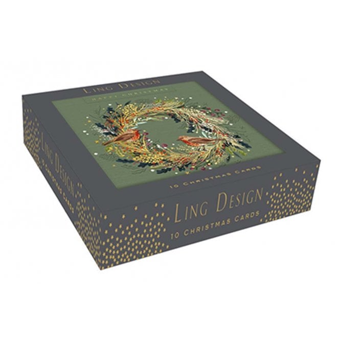 Ling Red Robin Wreath Pack of 10 Christmas Cards | Cotswold Trading