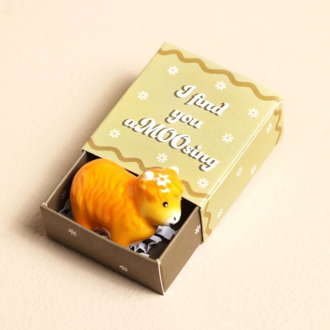 Lisa Angel Tiny Matchbox Ceramic Highland Cow Token
