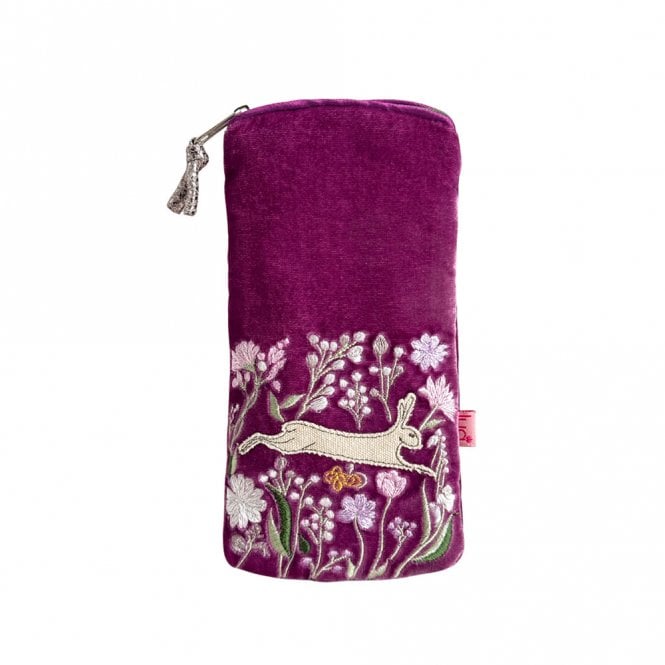 Lua Hare and Flowers Magenta Velvet Glasses Purse