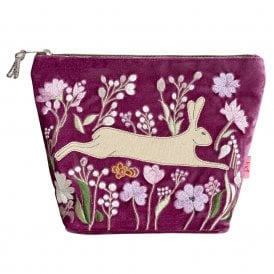 Hare and Flowers Magenta Velvet Large Cosmetic Purse