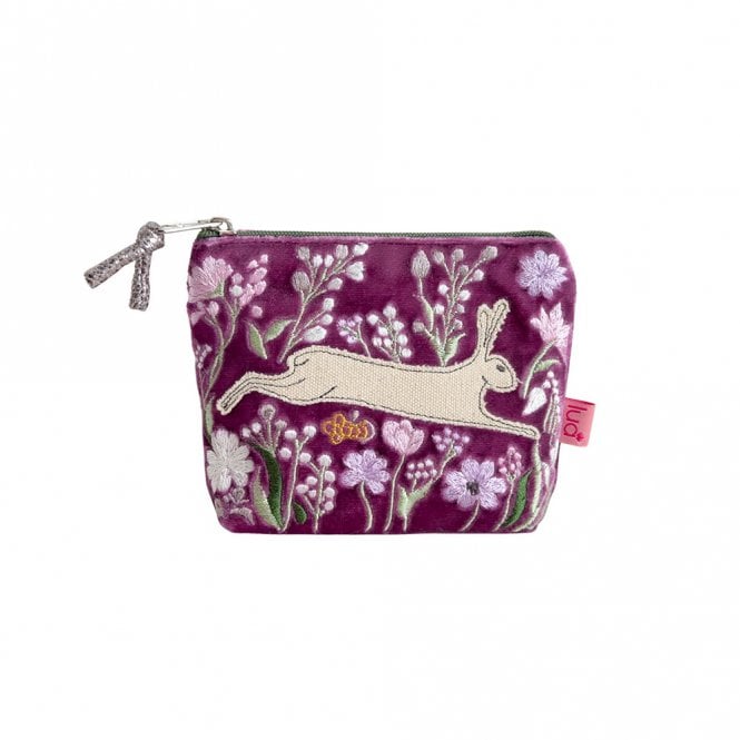 Lua Hare and Flowers Magenta Velvet Mini Purse
