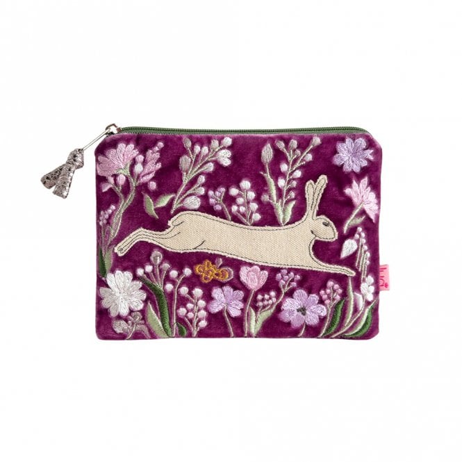 Lua Hare and Flowers Magenta Velvet Purse