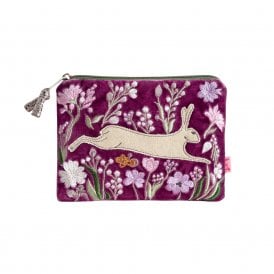 Hare and Flowers Magenta Velvet Purse