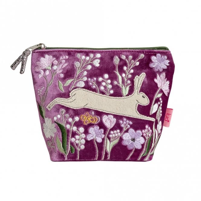 Lua Hare and Flowers Magenta Velvet Small Cosmetic Purse