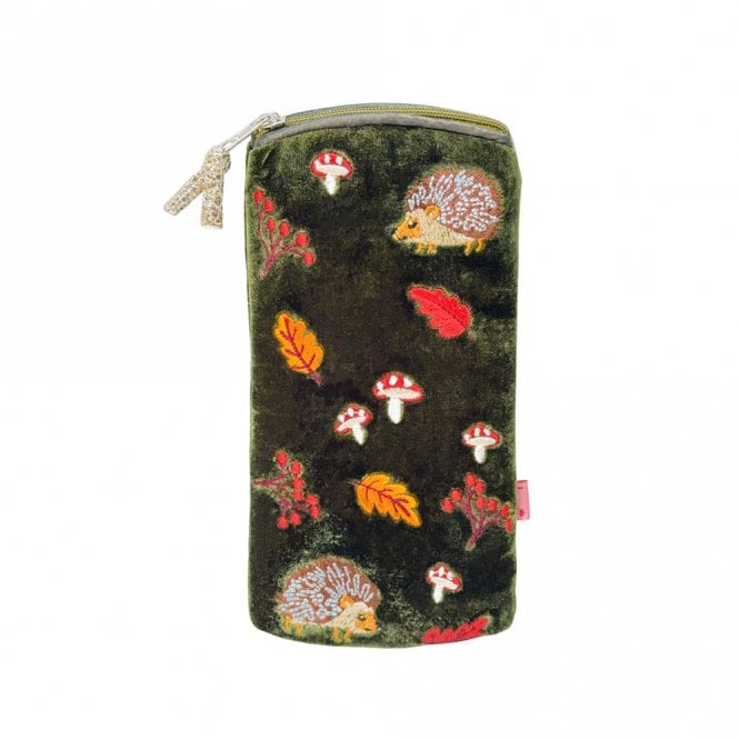 Lua Hedgehogs Dark Olive Velvet Glasses Purse