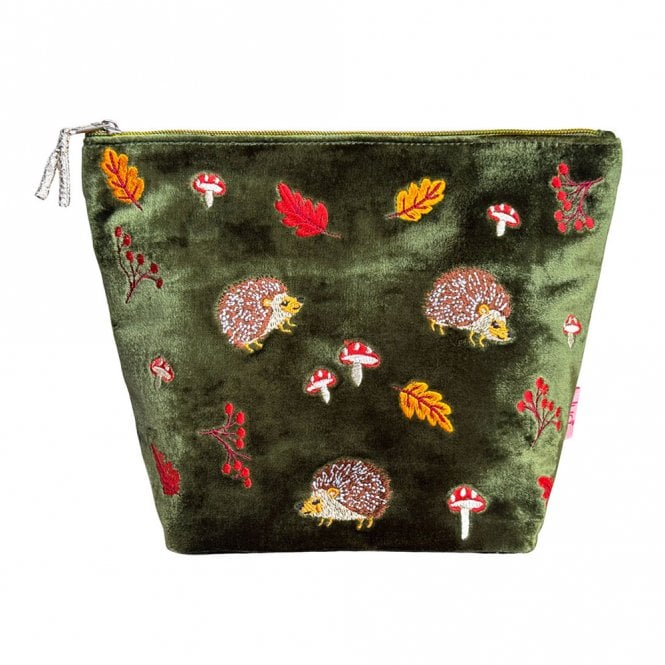 Lua Hedgehogs Dark Olive Velvet Large Cosmetic Purse