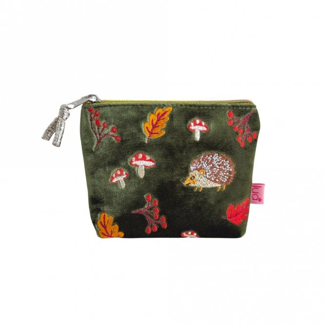 Lua Hedgehogs Dark Olive Velvet Mini Purse
