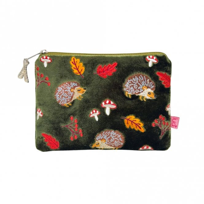 Lua Hedgehogs Dark Olive Velvet Purse