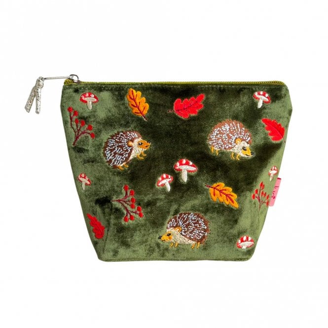 Lua Hedgehogs Dark Olive Velvet Small Cosmetic Purse