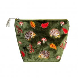 Hedgehogs Dark Olive Velvet Small Cosmetic Purse