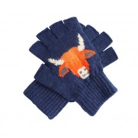 Navy Highland Cow Fingerless Gloves