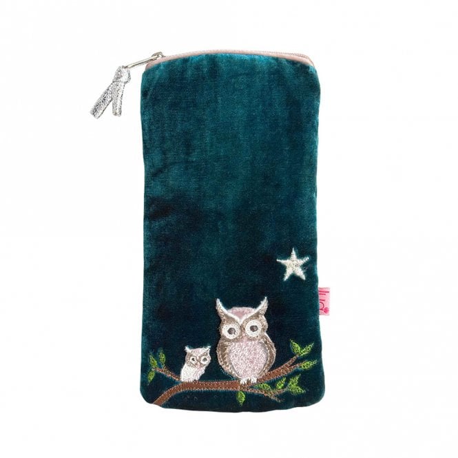 Lua Owl Dark Turquoise Velvet Glasses Purse