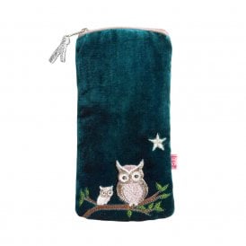 Owl Dark Turquoise Velvet Glasses Purse