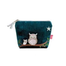 Owl Dark Turquoise Velvet Mini Purse