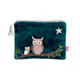 Owl Dark Turquoise Velvet Purse
