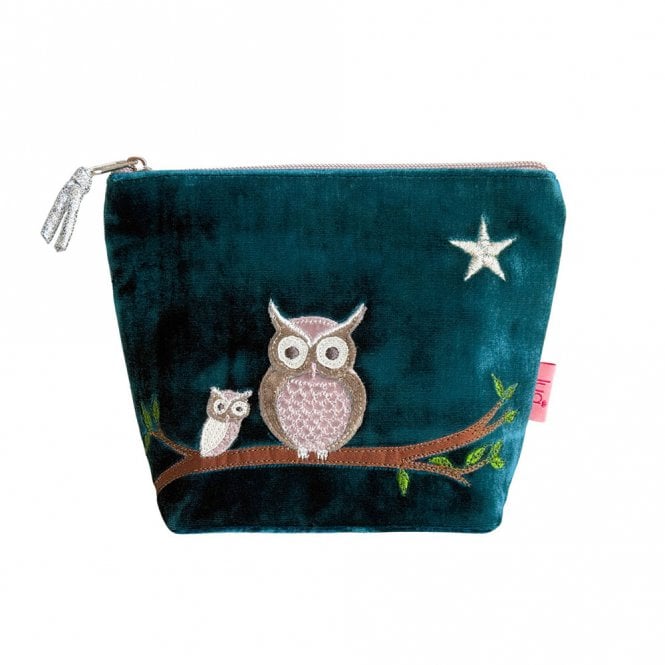 Lua Owl Dark Turquoise Velvet Small Cosmetic Purse