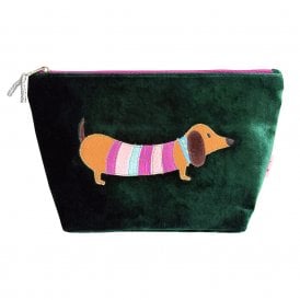Sausage Dog Emerald Velvet Extra Large Cosmetic Purse