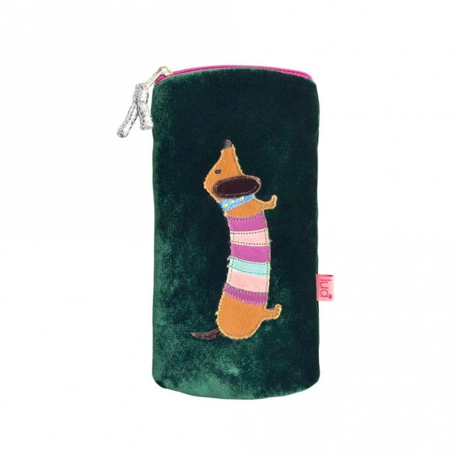Lua Sausage Dog Emerald Velvet Glasses Purse