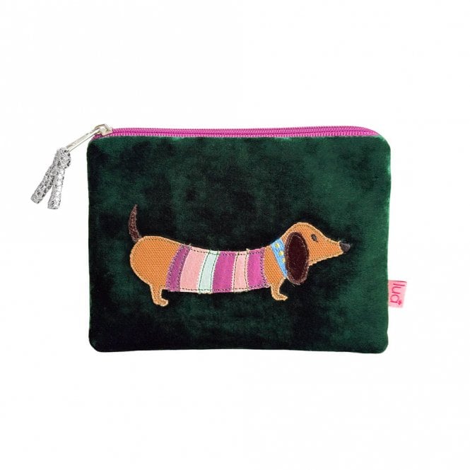 Lua Sausage Dog Emerald Velvet Purse