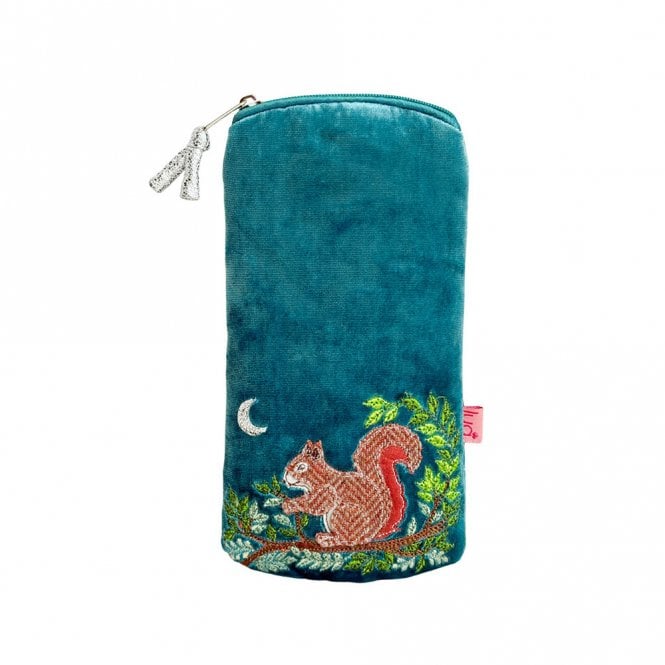 Lua Squirrel Teal Velvet Glasses Purse