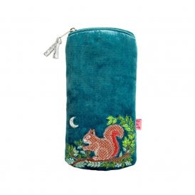 Squirrel Teal Velvet Glasses Purse