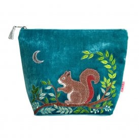 Squirrel Teal Velvet Large Cosmetic Purse
