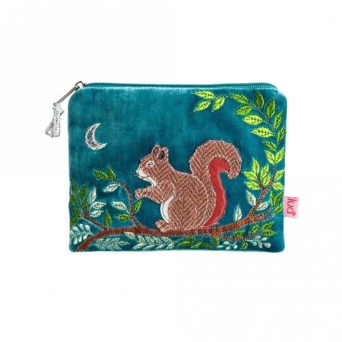 Lua Squirrel Teal Velvet Purse