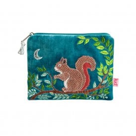 Squirrel Teal Velvet Purse
