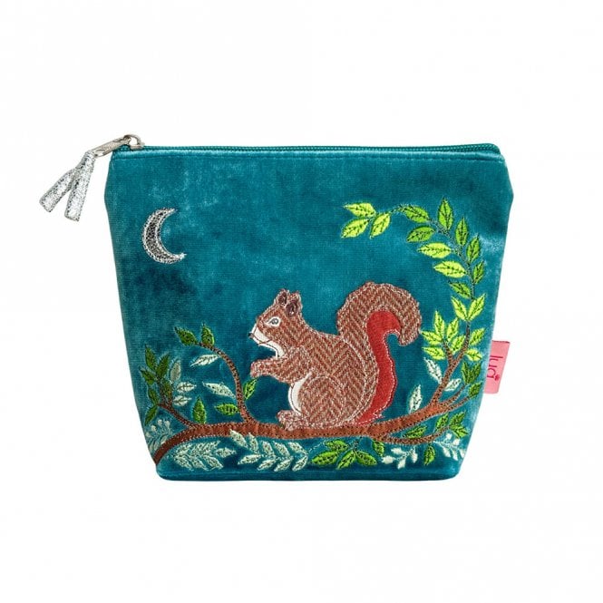 Lua Squirrel Teal Velvet Small Cosmetic Purse