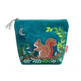 Squirrel Teal Velvet Small Cosmetic Purse