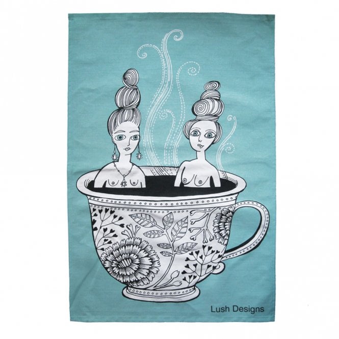 Lush Designs Blue Teacup Ladies Cotton Tea Towel