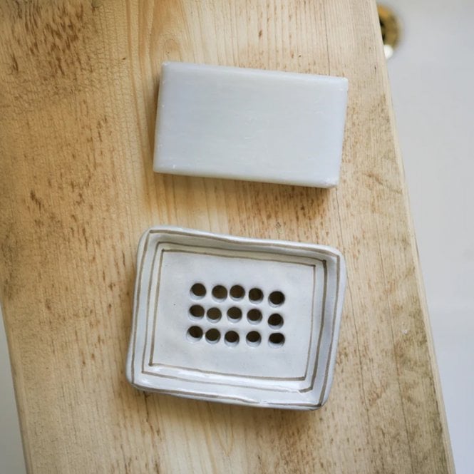 MeanWhile Taupe Breton Stripe Soap Dish