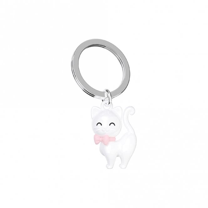 Metalmorphose White Cat with Pink Bow Keyring