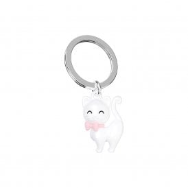 White Cat with Pink Bow Keyring