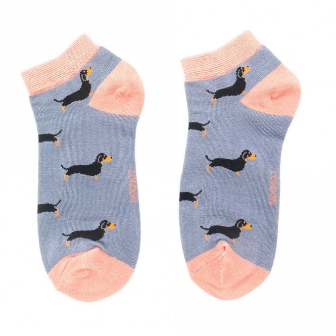 Miss Sparrow Blue Little Sausage Dog Trainer Socks