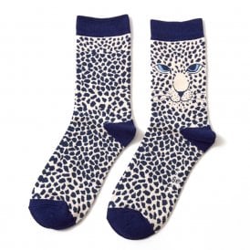 Cream & Blue Leopard Ankle Socks