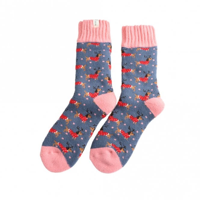 Miss Sparrow Denim Xmas Sausage Dog Winter Socks