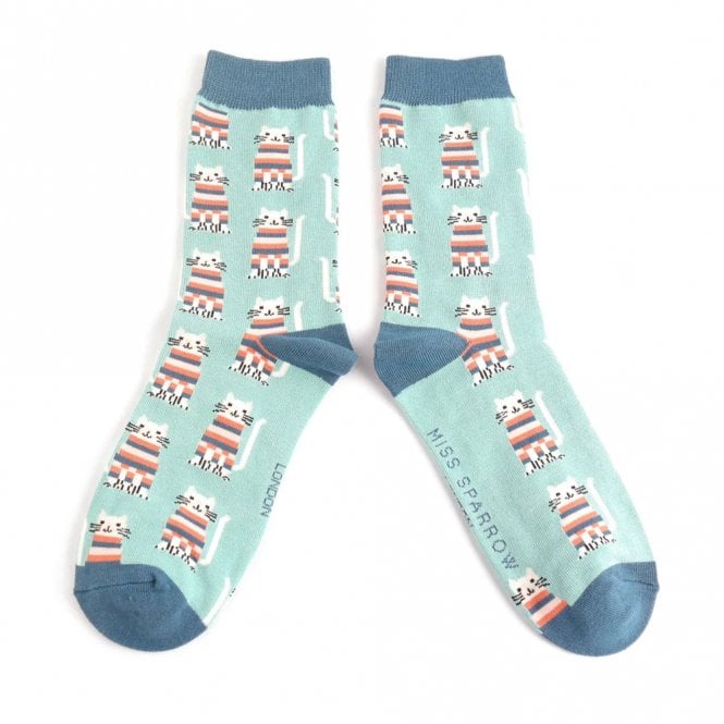 Miss Sparrow Duck Egg Cosy Kittens Socks