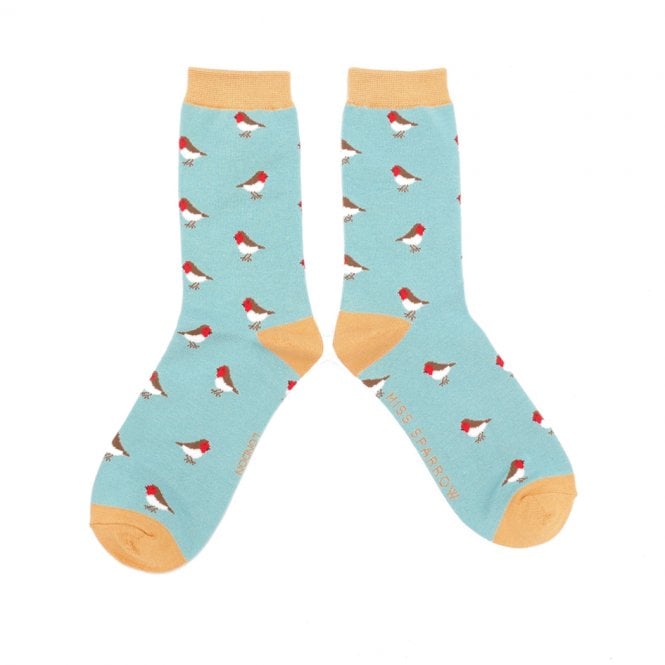 Miss Sparrow Duck Egg Little Robins Socks