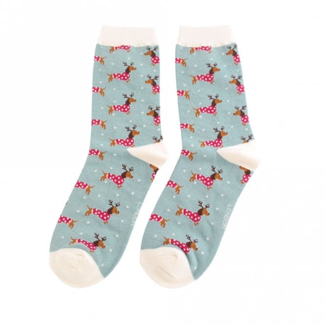 Miss Sparrow Duck Egg Xmas Sausage Dogs Socks