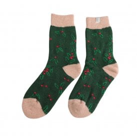 Green Holly Sprigs Socks